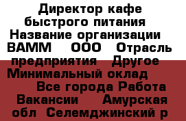 Директор кафе быстрого питания › Название организации ­ ВАММ  , ООО › Отрасль предприятия ­ Другое › Минимальный оклад ­ 45 000 - Все города Работа » Вакансии   . Амурская обл.,Селемджинский р-н